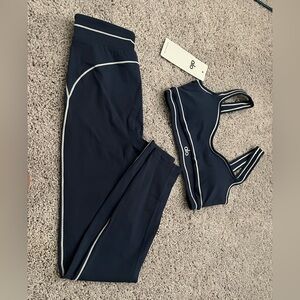 ALO Yoga Midnight Blue Activewear Set with White Accents